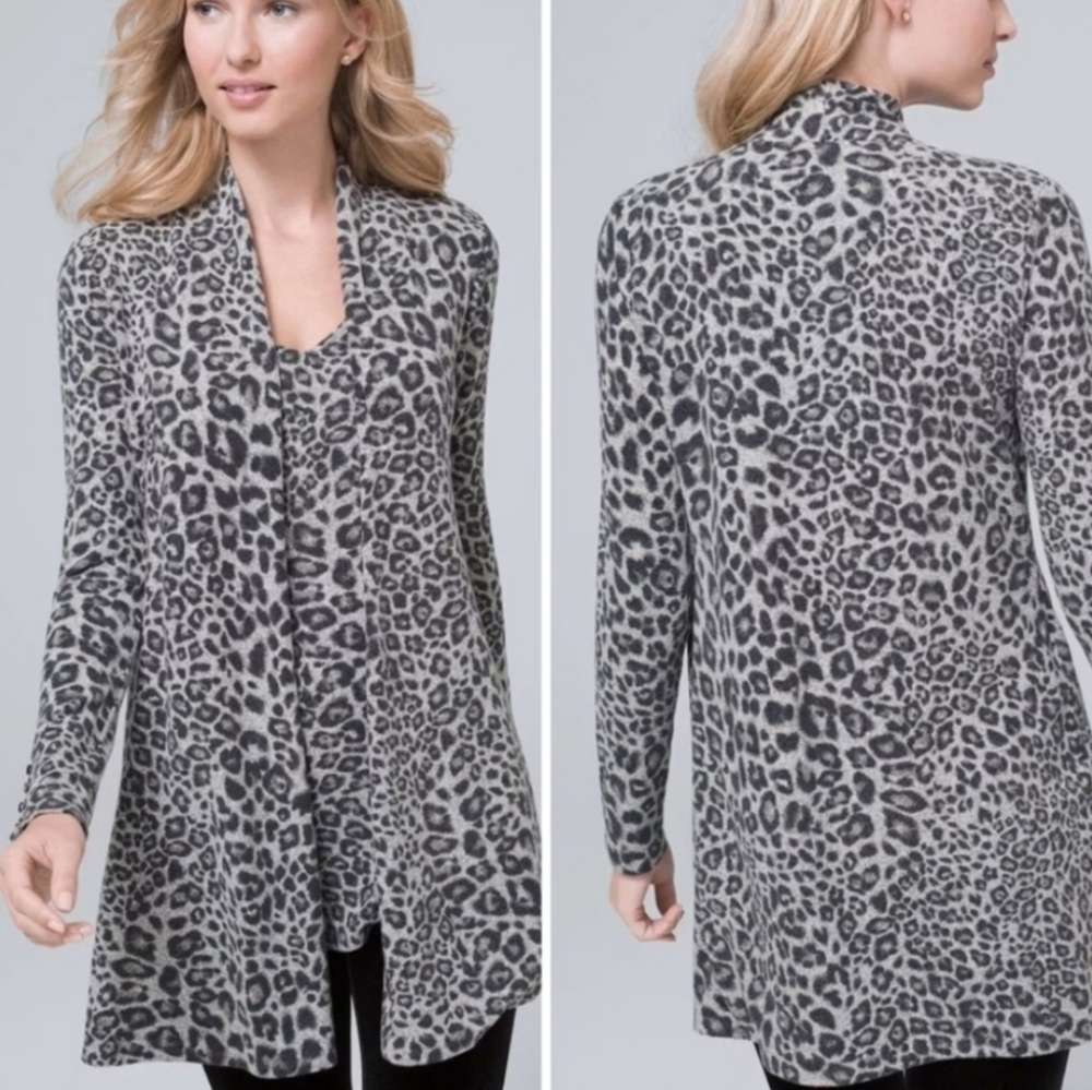 WHBM Animal Print Open Front Snit Cardigan